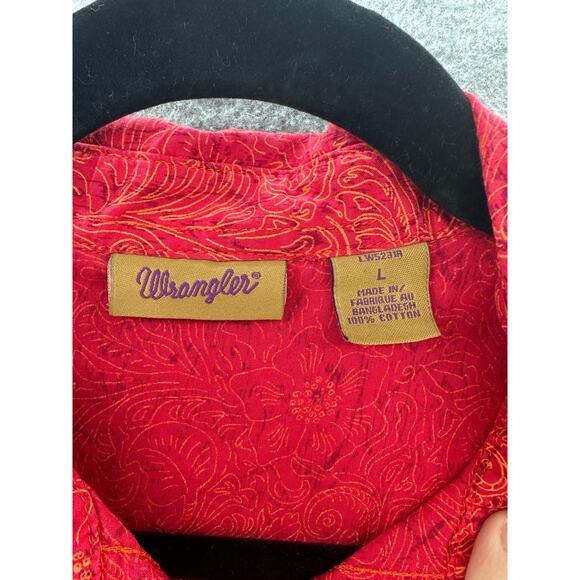 Wrangler Women's L VTG Inspired Red Floral Snap Closure Collared Shirt Western - Picture 4 of 9